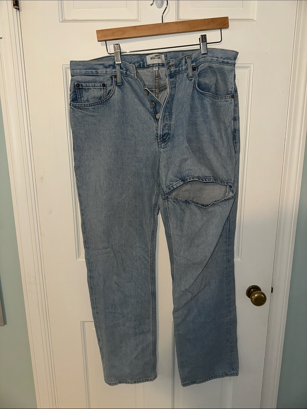 Agolde Light Blue Straight Women’s Jeans with Thigh Slice